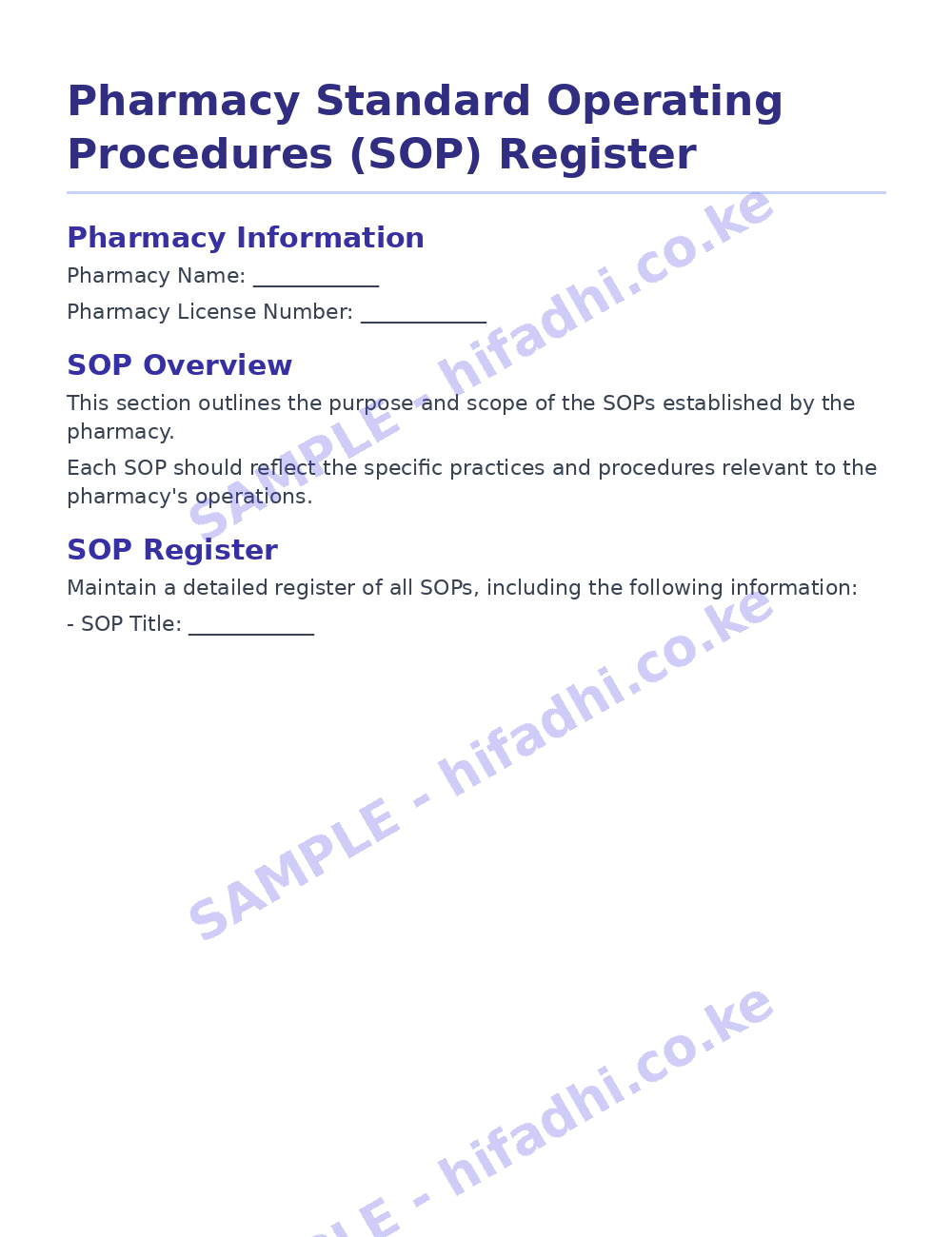 Pharmacy Standard Operating Procedures (SOP) Register Template