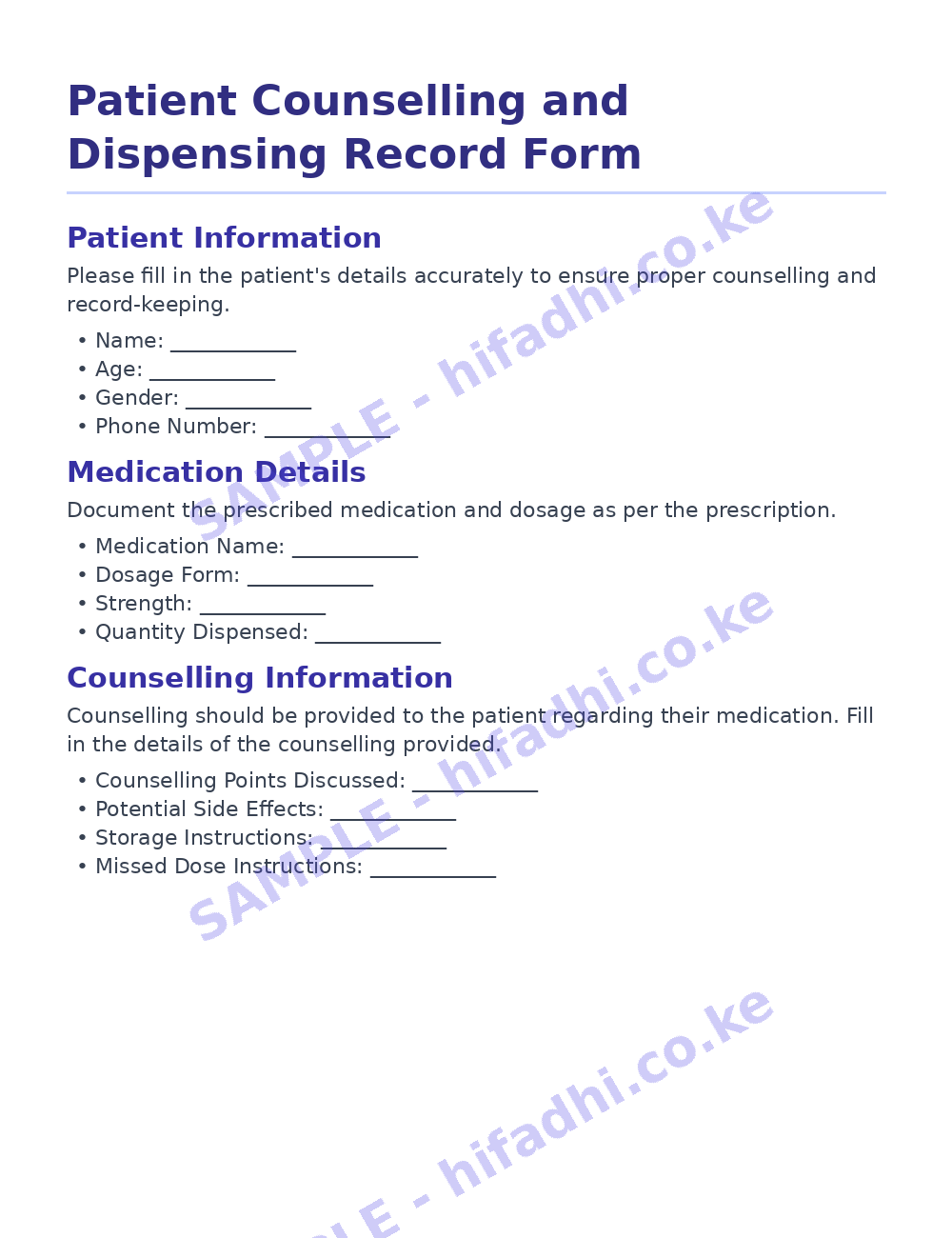 Patient Counselling and Dispensing Record Form